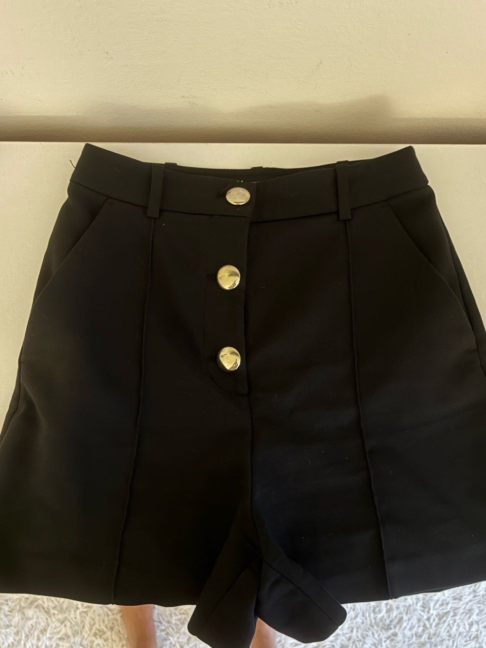 Zara Black High-Waist Shorts with Gold Buttons - Picture 1 of 2